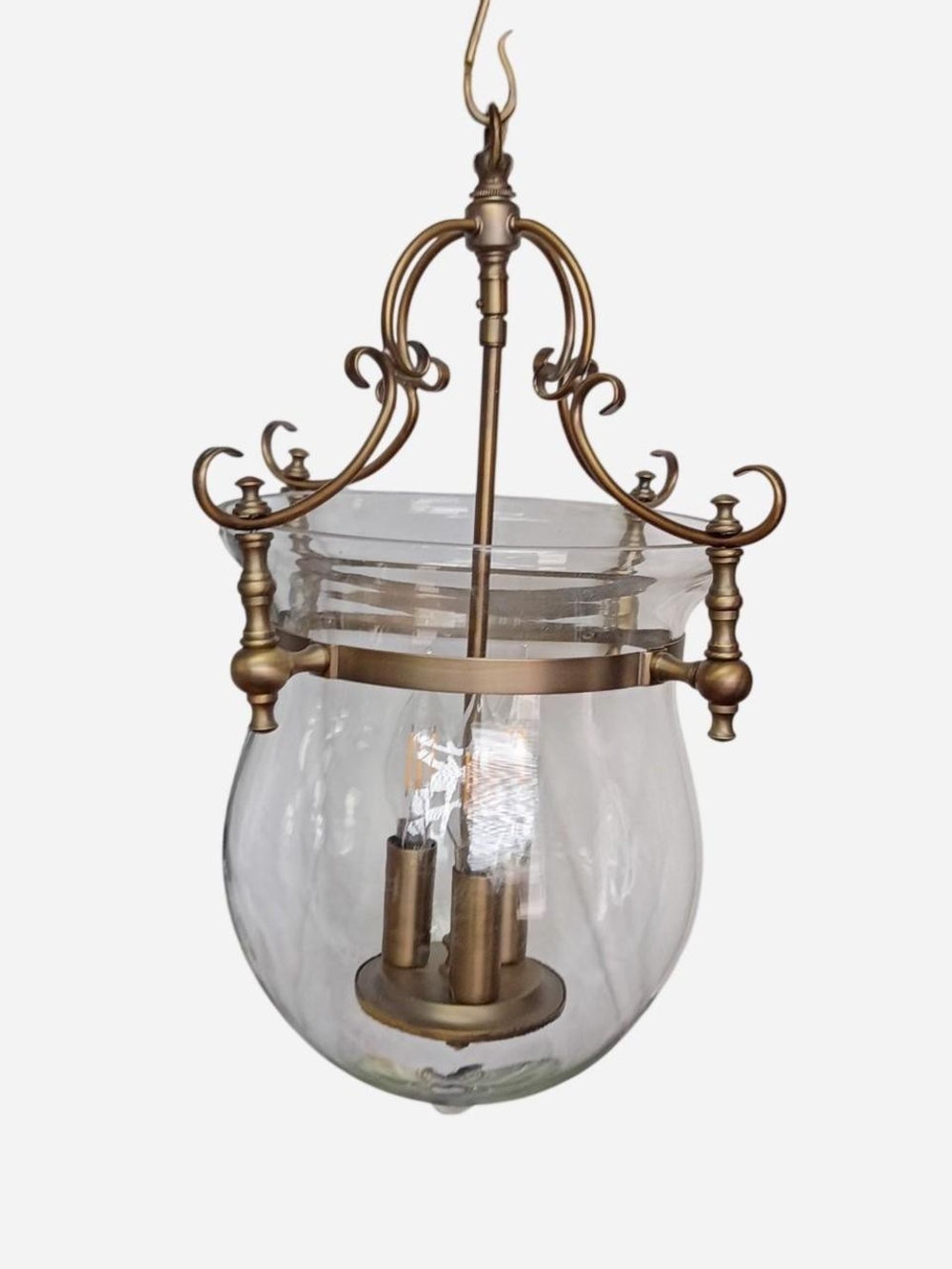 Antique-Style Brass Hanging Lantern Pendant Light - Clear Glass